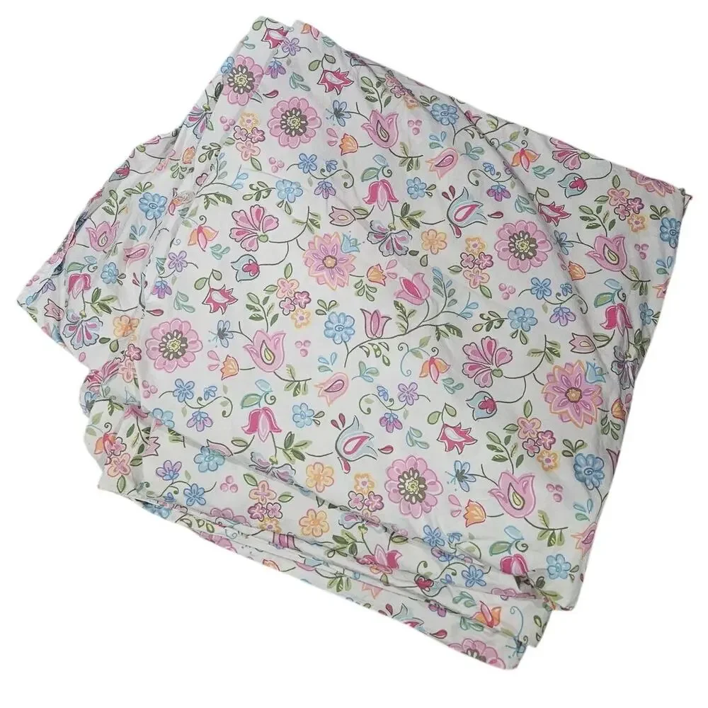 Pottery Barn Kids Full/Queen Cotton Pink Multicolor Floral Duvet Cover Cute